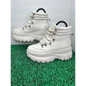 Steve Madden White Platform Husky Lace Up Boots Women's Size 7M Chunky Retro Y2K